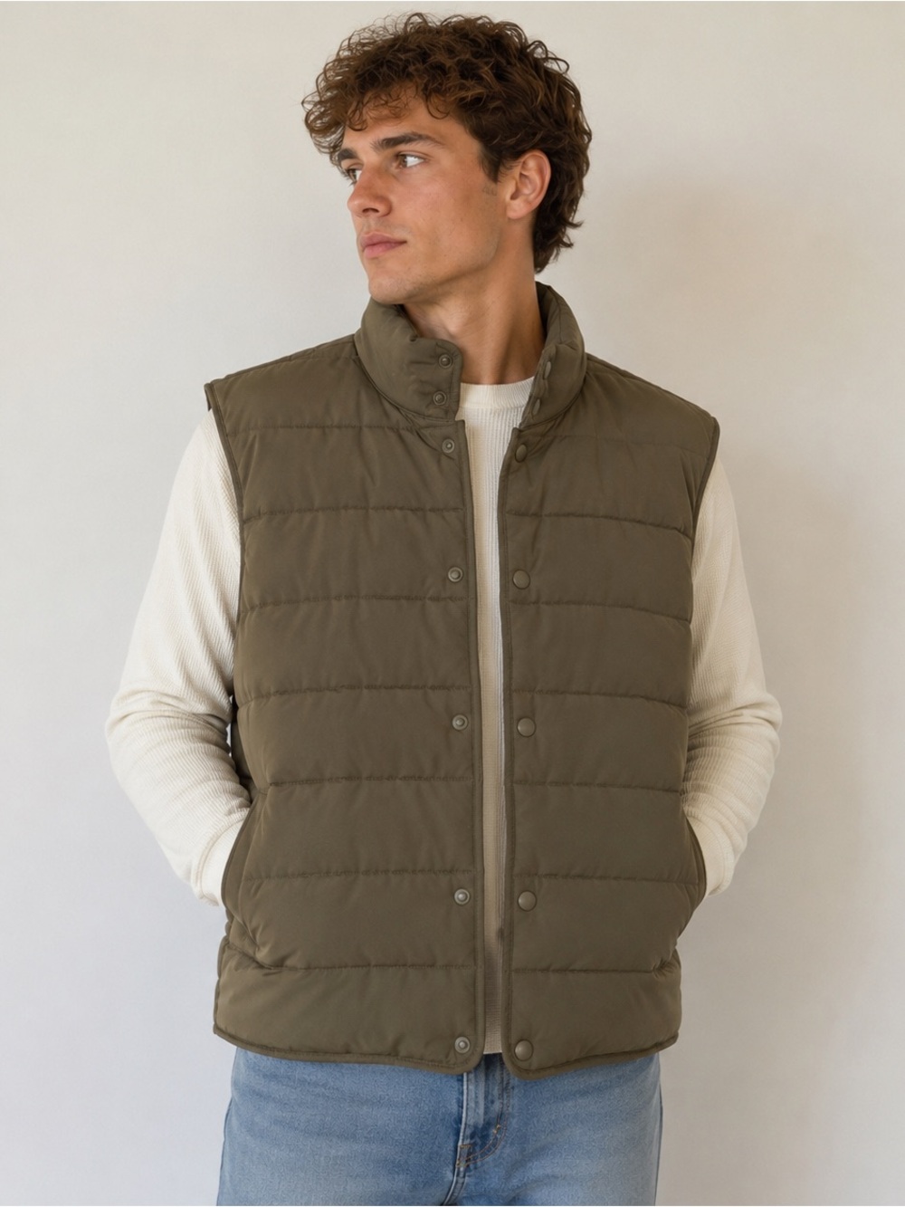 ZARA Men's Olive Puffer Vest - Lightweight Quilted Vest small